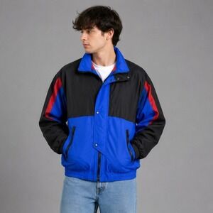Spalding Jacket Men M Colorblock Windbreaker Blue Black Red Zip USA Vintage 80s